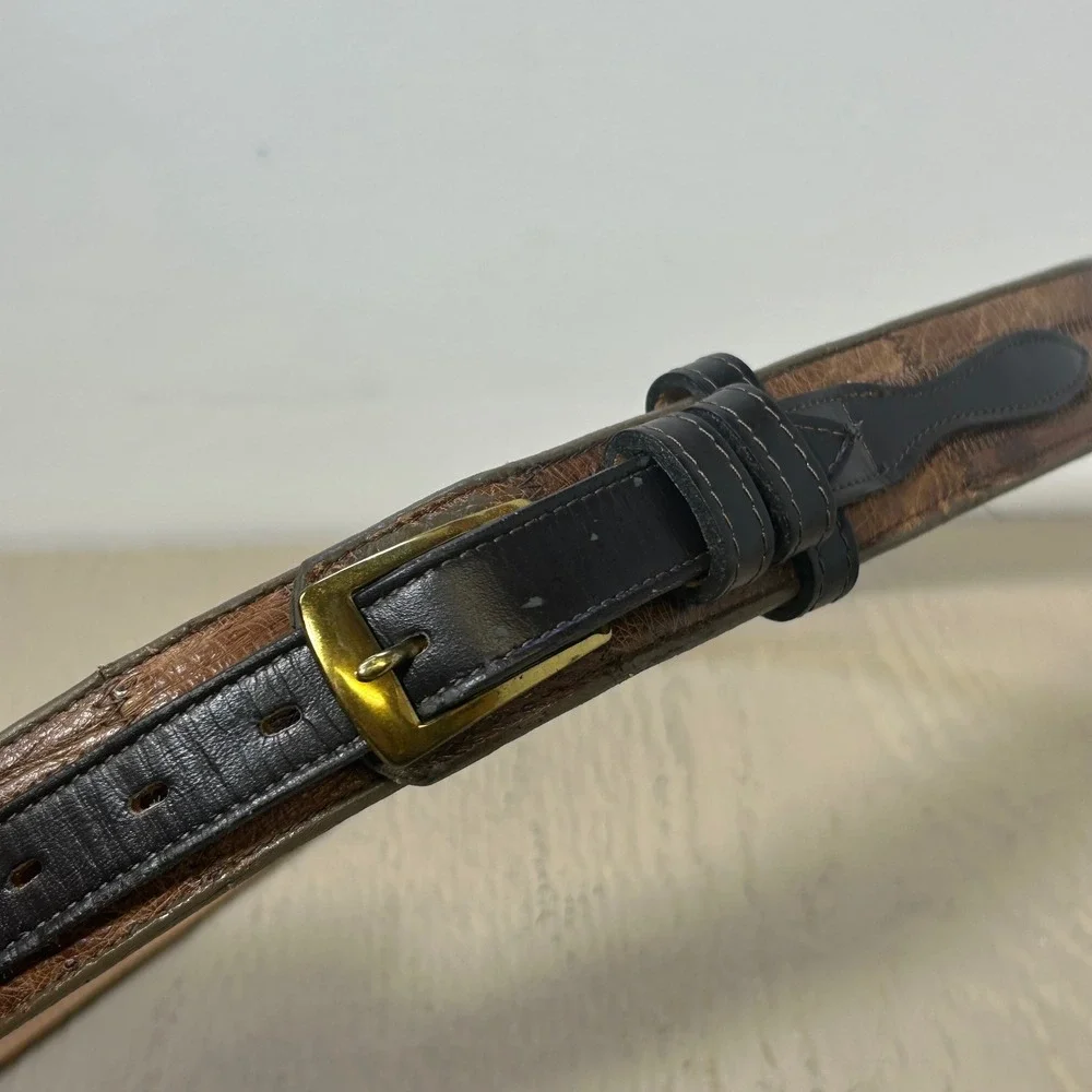 Tony Lama Belt 36 Womens Brown Western Genuine Ostrich‎ Leather Zigzag USA Made